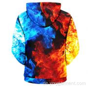 Blauer und roter Feuer-Fashion-Hoodie